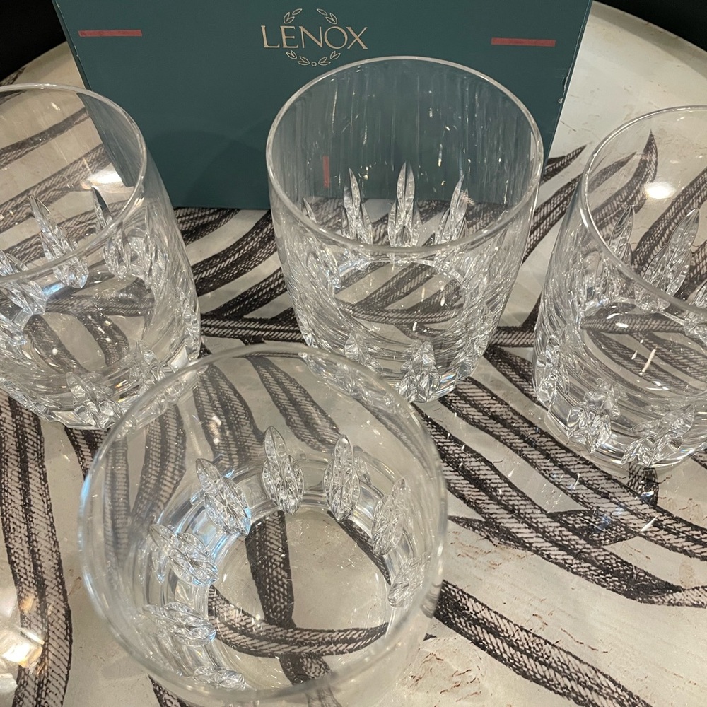 Vintage Lenox bar crystal Firelight Double Old Fashioned Glasses 4 New in Box